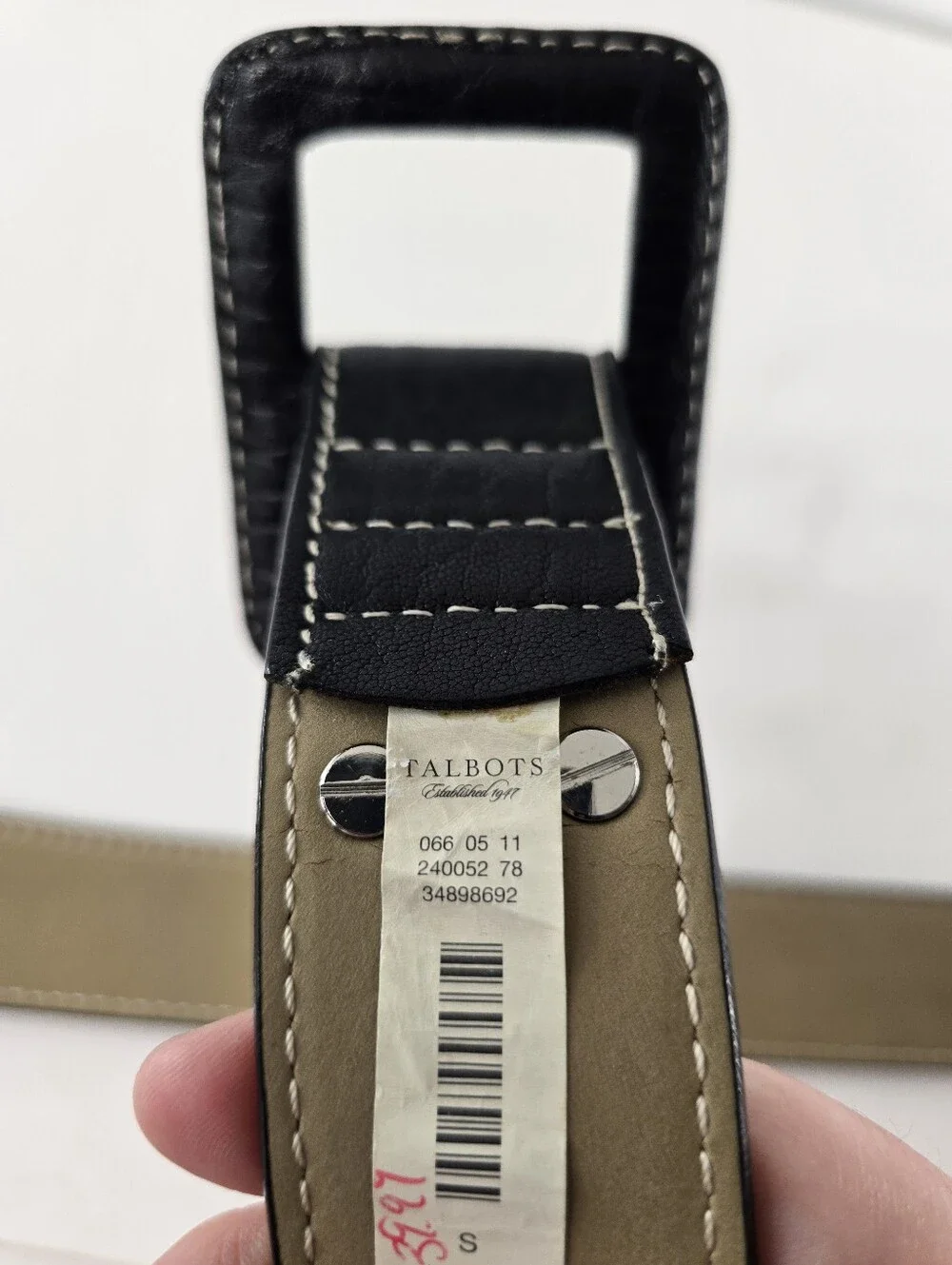 Talbots Pebbled Leather Wide Push Button Square Rectangle Buckle Belt Black Sz S